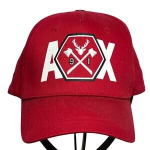 Armani Exchange A|X Men's Baseball Leather Strapback Hat Red CLEAN